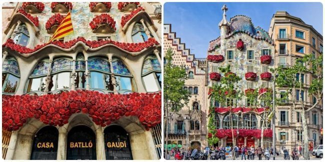 Casa Batlló con rosas el día de San Jorge